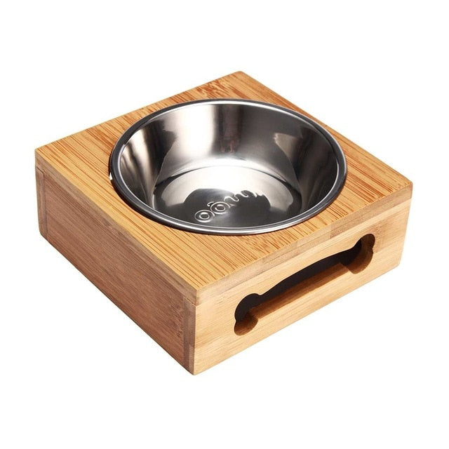 Double Single Dog Bowls for Pet Puppy Stainless Steel Bamboo Rack Food Water Bowl Feeder Pet Cats Feeding Dishes Dogs Drink Bowl